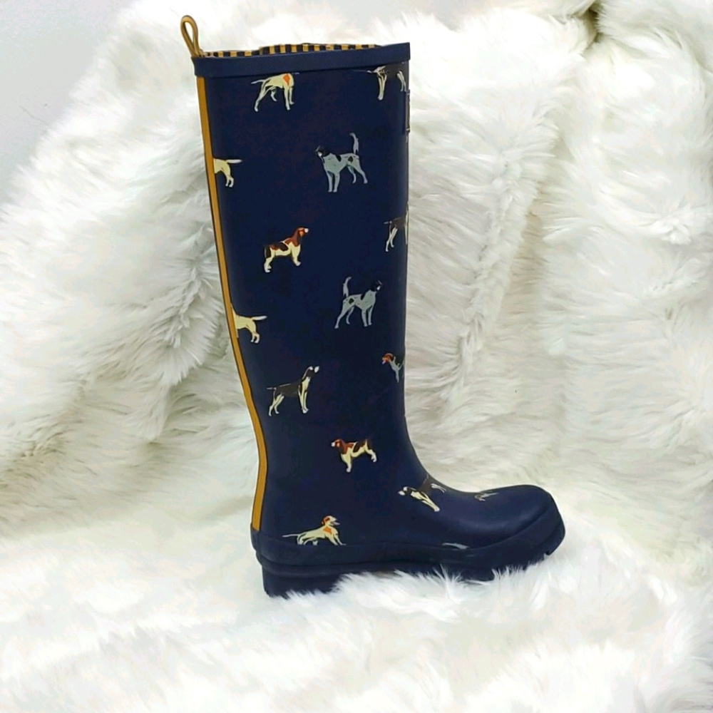 Joules Wellies dogs print blue rain boots women size 5